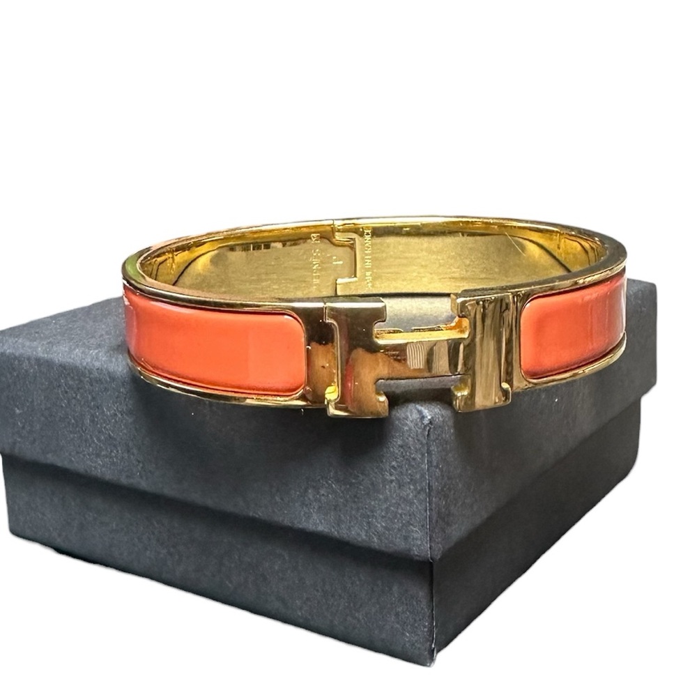 Hermes PM Clic Clac Gold and Orange Bracelet